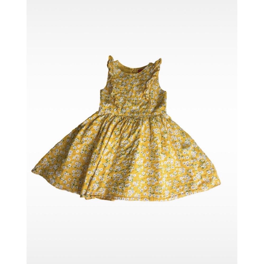 Zunie Girls Yellow Floral Sleeveless Dress Size M 7/8 Ruffle Fit & Flare Fun